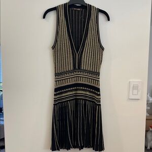 ROBERTO CAVALLI Elegant Black and Metallic Gold Striped Knit Dress 42IT - AS IS